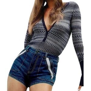 Free People Sweet Surrender High Rise Jean Shorts White Lace Embroidery Size 28